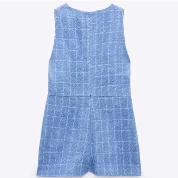 ZARA Deep V-Neck Tweed Romper in Sky Blue size XS – Blogger Favorite - Picture 8 of 10